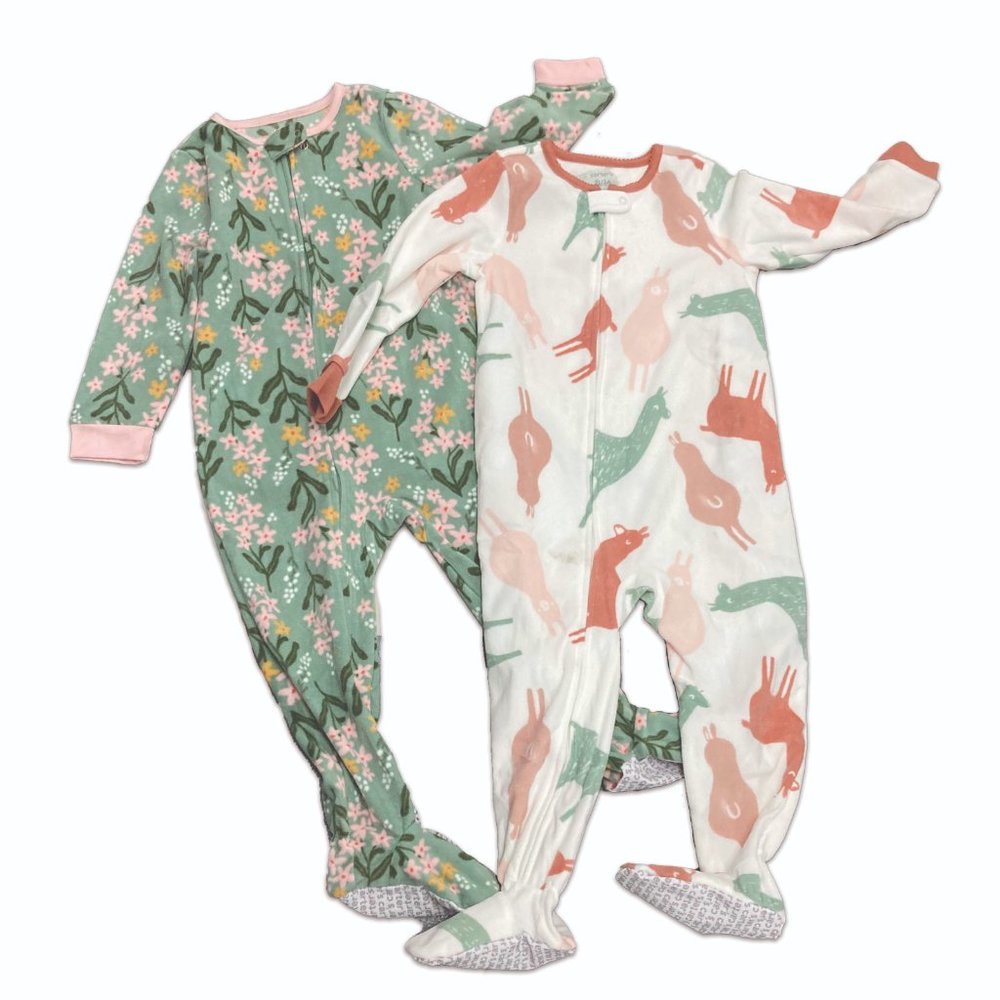 Carters 2 pack 1 piece fleece sleepwear - 3T/3A - Flowers and llamas